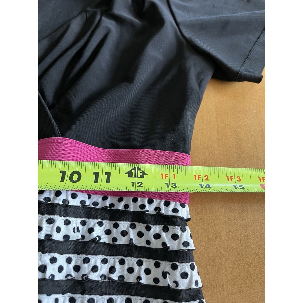 Ronni Nicole Women's Empire Waist Dress Short Sleeve B&W Sz 8 Ruffle Polka Dot - Picture 10 of 13